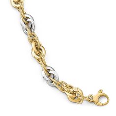 SGG Leslie's 14k Two-tone Polished D-C Fancy Link Bracelet Fine Jewelry Bracelets, Gold Polish, Bracelets And Charms, Diamond Cut, Chains Jewelry, Infinity Bracelet, Link Bracelets, Two Tone, Diamond Cuts