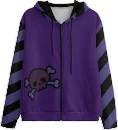 Cotton Cartoon Print Streetwear Outerwear, Cotton Cartoon Print Outerwear For Streetwear, Cotton Outerwear With Cartoon Print For Streetwear, Halloween Cotton Outerwear With Skull Print, Cotton Hooded Outerwear With Anime Print, Casual Skull Print Hoodie Outerwear, Kawaii Hooded Sweatshirt For Streetwear, Punk Halloween Hoodie Sweatshirt, Casual Purple Sweatshirt With Cartoon Print