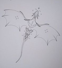 a drawing of a dragon flying in the sky