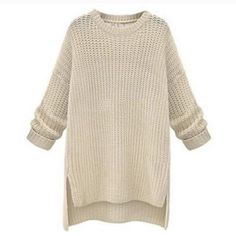 Goodnight Macaroon Knitted Cream White Long Sweater. Loose Knit Long Sweater & Crewneck. New With Tag. Smoke-Free And Pet-Free Home. Split Sweater, Long Knit Sweater, Pink Long Sleeve Tops, Loose Knit Sweaters, Loose Pullover, Thick Sweaters, Loose Fitting Tops, Round Neck Sweaters, Loose Sweater