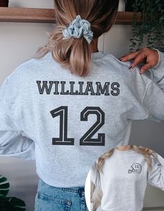 Customized and Personalized Football Sweatshirt with your player's name and number. Great for Mom, Dad, Girlfriend, Aunt, Uncles to show them that you are their biggest fan!  Gildan Unisex Sweatshirt | Hoodie - Air-jet spun yarn for a soft feel and reduced pilling * 50% cotton, 50% polyester * Pre-shrunk * Classic fit Please see listing photos for size and color choices. Football Gf, Football Girlfriend, Scout Leader, Football Sweatshirt, Personalized Football, Custom Football, Mom Sweatshirt, Football Mom, Air Jet