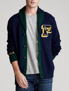 Letterman Sweaters, Cardigan Shawl, Varsity Cardigan, Shawl Collar Sweater, Heavy Sweaters, Shawl Collar Cardigan, Shawl Cardigan, Collar Cardigan, Polo Ralph Lauren Mens