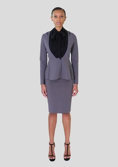 The Julietta Skirt's soft stretch viscose knit can make anyone feel confident. This high waisted pencil is comfortable, versatile, and stylish, with its full-length back zipper giving additional edge. White and purple skirts shown with the Nicolette Tiered Ruffle Top. Anthracite gray skirt shown with Justyne Top, Marvella Jacket, and Gallia Top. Small back slit Italian yarn: 81% viscose, 16% polyester, 2% polyamide, 1% elastane blend Knee length Dry clean only Wrinkle resistant Made in France Purple Skirts, King Of Prussia Mall, White Pencil Skirt, Knit Pencil Skirt, Pencil Skirt White, Purple Skirt, White Pencil, High Waisted Pencil Skirt, Violet Purple