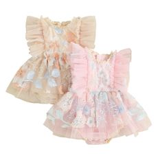 Your baby girl will feel like a garden fairy in this lovely romper dress that is perfect for summer. Boasting beautiful floral embroideries in two charming colors. Give your little one a magical and whimsical look for any occasion. Summer Fairycore Dress For Dress-up, Fairy Style Dress-up Dresses For Summer, Fairy Style Dress For Summer Dress-up, Summer Princess Style Fairy Dress, Cute Fairy Dress For Summer Garden Party, Pink Fairy Dress For Summer Dress-up, Fairy Princess Dress For Summer Dress-up, Summer Floral Print Fairy Dress For Garden Party, Summer Whimsical Fairy Dress For Dress-up