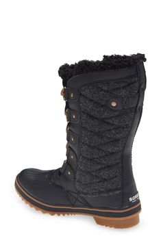 A quilted shaft and smooth trim add textural interest to a waterproof boot topped with a fluffy faux-shearling cuff. Cozy lining with 100 grams of fixed insulation provides a soft, warm barrier between your feet and cold-weather winds. 1 3/4" heel; 1" platform 10 1/4" shaft Lined, with 100g insulation Textile, leather and textile faux-shearling upper/textile lining/rubber sole Imported Weather Wind, Womens Waterproof Boots, Black Gums, Waterproof Boots, Winter Boot, Cold Weather, Insulation, Rubber Sole, Gum