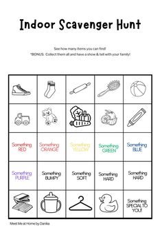 the printable game for indoor scavenger hunt