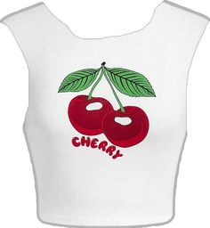 Cute White Sleeveless T-shirt, Fitted Cherry Print T-shirt For Summer, Fitted White Cherry Print Top, Fitted White Top With Cherry Print, Cute White Top With Cherry Print, Casual Cherry Summer Tops, Trendy Cherry Summer Tops, Trendy Cherry Summer Top, Trendy Cherry Colored Tops For Summer