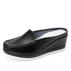 The Regina women's mule by USS Shoes is the perfect all-season slide. Crafted with genuine leather, it features a solid pattern and wedged heel and is 2.3 in height. Lined with polyurethane and equipped with a rubber outsole, it is comfortable and long-lasting. Fitting true to size, the Regina Women's Mule can be worn for any occasion. • Upper Material: Genuine Leather• Shoe Type: Slides• Season: Summer/Autumn/Spring• Outsole Material: Rubber• Lining Material: Polyurethane• Item Type: Slippers• Heel Slippers For Women, Flip Flops Women, Casual Sandals Womens, Heeled Flip Flops, Casual High Heels, High Heel Slippers, Wedge Flip Flops, Heel Slippers, Flip Flop Shoes