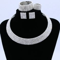 Crystal Rhinestone Choker Necklace Earrings Bracelet Ring Jewelry Set, Stretch Bracelet And Ring Is Adjustable. Material:Brass,Crystal,Rhinestone Wedding Jewelry Sets With Rhinestones, Elegant Alloy Bracelets With Rhinestones, Gold Alloy Jewelry With Sparkling Stones, Elegant Alloy Jewelry With Sparkling Stones, Gold Rhinestone Alloy Jewelry Sets, Party Jewelry Sets With Rhinestones And Alloy, Formal Rhinestone Alloy Jewelry Sets, Formal Alloy Jewelry Sets With Rhinestones, Rhinestone Alloy Jewelry Gift