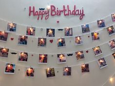 a birthday banner with photos and candles on it