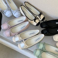 These delicate ballet flats feature a contrasting texture and are adorned with a charming bow Material: Vegan Leather Run small, please review the sizing information Vintage Flats Shoes, Korean Heels, Purple Toes, Vintage Shoes Flats, Vintage Flats, Ballet Core, Driving Loafers, Bow Flats, Aesthetic Shoes