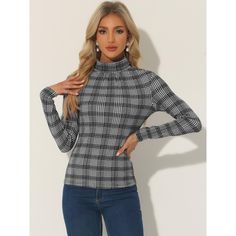 This slim fit plaid blouse is spun from soft stretchy fabric in plaid pattern adding elegant touch to your look. Featuring turtleneck with pleated front, slim fit and soft stretchy fabric lend an elegant touch and soft feel on this plaid shirt. Classic plaid pattern and high collar design make it perfect for this cooler season. A perfect choice to dress it up with coat, blazer or casual jacket for cooler season. Add this versatail blouse to you everyday closet. Chic Fitted Plaid Top, Elegant Plaid Tops For Workwear, Chic Houndstooth Winter Tops, Houndstooth Pattern Top For Fall, Elegant Plaid Long Sleeve Tops, Elegant Long Sleeve Plaid Tops, Fitted Houndstooth Tops For Winter, Fitted Houndstooth Pattern Tops For Winter, Trendy Fitted Houndstooth Tops