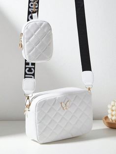 Women's Mother-Daughter Butterfly Embroidered Quilted Shoulder Crossbody Bag, Trendy Butterfly Bag White Casual,Cute,Glamorous   PU Leather Animal,Geometric,Plaid,Textured Pattern Square Bag   Women Bags, size features are:Bust: ,Length: ,Sleeve Length: Shein Bags, Animal Geometric, Butterfly Bags, Logo Design Video, Style Mistakes, Girls Bags, Square Bag, White Casual, Cute Bag