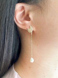 Gold Leaf Pearl Earrings Pearl Drop Earring Wedding Pearl - Etsy Elegant Leaf Shaped Earrings As Gift, Elegant Leaf-shaped Earrings For Gift, Leaf-shaped Wedding Jewelry For Pierced Ears, Leaf-shaped Wedding Jewelry With Matching Earrings, Elegant Leaf-shaped Wedding Jewelry, Wedding Pearl Earrings, Earrings Pearl Drop, Hummingbird Necklace, Hummingbird Earrings