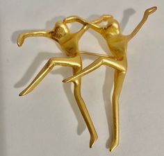 "Vintage Was extremely popular in the 1980\"s Two dancing ladies pin. Friendship Matte gold finish Designed and made by Norma Jean Designs Made in the USA" Jean Designs, Sweater Pin, Gold Brooch, Norma Jean, Gold Brooches, Two Girls, Ballet Dancers, Girls Sweaters, Matte Gold