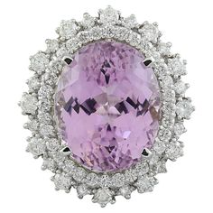 18.58 Carat Natural Kunzite 14 Karat Solid White Gold Diamond Ring Stamped: 14K Ring Size: 7 Total Ring Weight: 9.5 Grams Kunzite Weight: 16.88 Carat (17.00x13.80 Millimeter) Quantity: 56 Diamond Weight: 1.70 Carat (F-G Color, VS2-SI1 Clarity Face Measures: 26.65x23.45 Millimeter SKU: [600247] 14k White Gold Diamond Ring, Gold For Sale, La Face, Gold Diamond Ring, White Gold Diamond Rings, Ring Size 7, Wholesale Jewelry, Cocktail Rings, White Gold Diamonds