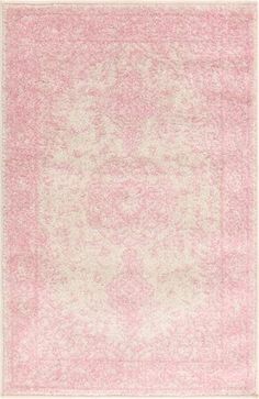 a pink and white rug on a white background