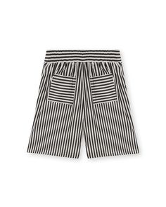 Slide into summer with the Livia Bermuda Shorts! In chic black and white stripes, these pull-on shorts feature a flattering high rise and an elasticized back waistband for comfort. Flaunt your legs with the wide-leg, Bermuda-length hem. Handy front and back pockets for stashing your sunglasses. Slip them on over a swimsuit at the beach or pair them with the matching Bernadette shirt in the city—there’s no wrong answer. Chic Shorts With Vertical Stripes, Chic Striped Bottoms With Elastic Waistband, Chic Vertical Striped Shorts, Black Bermuda Shorts With Elastic Waistband For Summer, Summer Wide Leg Bottoms With Striped Hem, Chic Striped Shorts With Elastic Waistband, Wide Leg Bottoms With Striped Hem For Summer, Chic Vertical Striped Shorts For Summer, Chic Summer Shorts With Vertical Stripes