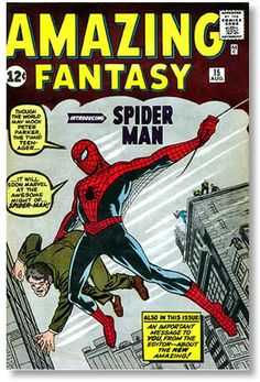 the cover to amazing spider - man comic book, with an image of a man flying through