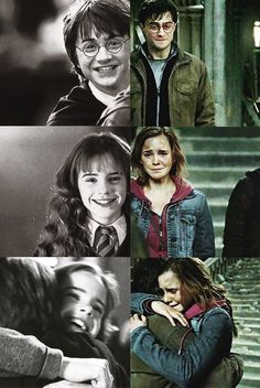 harry potter and hermione's friends are all smiling in this collage