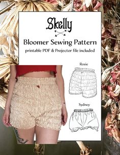 a woman's shorts pattern with the words, bloomer sewing pattern printed on it