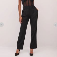 High Waist. Straight-Leg. Pleats. Zip Fly And Hook Closure. Belt Loops. Pockets. Chic Tapered Leg Pantsuit For Work, Fitted Tapered Leg Pantsuit For Workwear, High Waist Office Pantsuit With Pockets, Chic Fitted Pantsuit With Tapered Leg, Tailored High Waist Dress Pants With Welt Pockets, Tailored Bottoms With Belt Loops For Night Out, Chic Fall Pantsuit With Tapered Leg, Sleek High Waist Dress Pants For Work, Fitted Wide Leg Pants With Pockets For Office