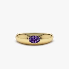 This 14k Gold Dome ring features a stunning 6x4MM oval cut amethyst in a deep, rich purple tone. The stone is bezel set on a high-polish 14k gold dome band, which adds a luxurious touch to the ring. The amethyst is a birthstone of February, and it symbolizes wisdom, courage, and stability. The oval cut of the amethyst gives a classic and elegant look, making it perfect as a gift or a treat for yourself. It will add a touch of elegance to any outfit. ▶ Item Details * Made to Order * Gold Kt: 14K Solid Gold (also available in 18K) * Available Gold Colors: Rose Gold, Yellow Gold, White Gold * Oval Amethyst: 1 pc 6 X 4 MM * Amethyst Carat Weight: 0.45 ctw * Ready to Ship in 7-10 Business days  ▶ See more of our Gemstone Jewelry Here - https://etsy.me/3CGRdMI ▶ See our storefront here - http:// Classic Purple Gemstone Signet Ring, Classic Amethyst Birthstone Ring, Elegant Purple Amethyst Signet Ring, Classic Purple Signet Ring For Anniversary, Classic Amethyst Signet Ring With Polished Finish, Classic Purple Amethyst Ring With Polished Finish, Classic Amethyst Signet Ring For Anniversary, Classic Purple Signet Ring With Polished Finish, Purple Amethyst Signet Ring With Polished Finish