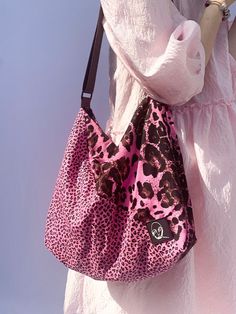 Casual Leopard Face Shoulder Messenger Large Bag -Rebirth Leopard Face, 2000s Clothes, Cool Fits, Les Miserables, Pink Leopard, Shoulder Messenger Bag, Large Bag, Gyaru, Style Guide