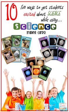 children holding up their hands in front of the words science with images of planets and stars