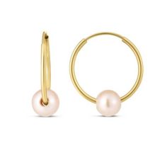 Take On These Versatile Earrings. Effortless To Wear For An Every Day Outfit. | Belk & Co 14Ky Fresh Water Pearl Endless Hoop, Yellow Yellow Gold 14k Gold-filled Huggie Pearl Earrings, Hypoallergenic Yellow Gold Pearl Hoop Earrings, Pearl White Minimalist 14k Gold-filled Earrings, 14k Yellow Gold-filled Pearl Earrings, 14k Yellow Gold-filled Round Pearl Earrings, Fresh Water Pearl, Day Outfit, Fine Jewellery Earrings, 14kt Gold