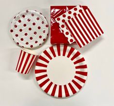 red and white striped paper plates with polka dots on them