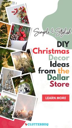 a flyer for christmas decor from the dollar store with pictures of trees and other decorations