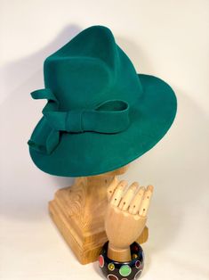 Asymmetric Fedora Hat With Stylish Bow Wool Felt Hat Women - Etsy Green Fedora For Kentucky Derby, Fitted Green Fedora For Kentucky Derby, Green Fitted Elegant Fedora, Elegant Green Fedora With Curved Brim, Elegant Green Fedora With Short Brim, Elegant Green Brimmed Felt Hat, Trilby Hats, Trilby Fedora, Ascot Hats