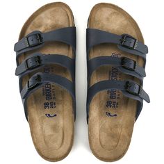 Florida Soft Footbed Birko-Flor Blue | BIRKENSTOCK Black Birkenstock, Birkenstock Women, Sandal Online, Toes Designs, Calf Muscles, Footbed Sandals, Birkenstock Florida, Local Boutique, Sandals Brands