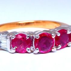 1.50ct Natural Rubies Ring. Round Brilliant Cut 4mm Each .25ct. Side Baguette Diamonds: H-Color Vs-2 Clarity. 18kt. Yellow Gold 7.1 Grams. Current Ring Size: 7 May Be Resized, Please Inquire. $4,000 Appraisal Certificate To Accompany Gia Certified Gold Ruby Ring With Round Cut, Gia Certified Yellow Gold Ruby Ring For Anniversary, Gia Certified Gold Ruby Ring, Anniversary Yellow Gold Gia Certified Ruby Ring, Gia Certified Baguette Cut Ruby Ring For Anniversary, Gia Certified Yellow Gold Ruby Ring With Round Cut, Baguette Diamonds, Baguette Diamond, Natural Ruby