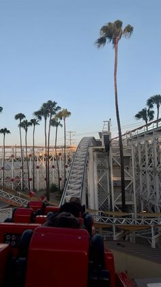 a roller coaster with palm trees in the background