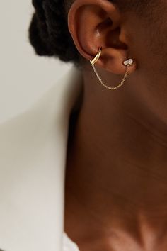 Kimaï's dainty and understated pieces are designed to be worn every day. Cast from recycled 18-karat gold, this single earring is set with laboratory-grown diamonds that sparkle beautifully. Wear yours solo or stacked similar styles from the label. Ear Curation, Piercing Inspo, Cool Piercings, Little Tattoos, Recycled Gold, Single Earring, The Label, Women Collection, Gold Earrings