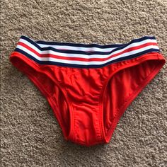 Bikini Bottom Never Worn Casual Red Swimwear For The Pool, Sporty Red Swimwear For Pool, Red Sporty Swimwear For Pool, Red Sports Swimwear For Beach Season, Red Stretch Swimwear For Beach Party, Red Sporty Swimwear For Beach, Sporty Red Bottoms For Pool, Lady In Red, Womens Swim