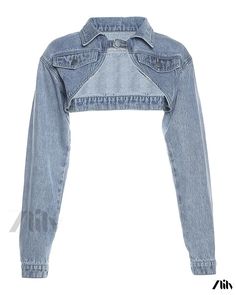 Zlily - Stylish and Sexy Solid Color Long Sleeve Denim Jacket Shawl Outfit, Cropped Jackets, Long Sleeve Denim Jacket, Streetwear Jeans, Vintage Crop Tops, Jackets Women, Jean Jacket Women, Denim Patterns, Denim Blouse