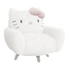 a white hello kitty chair with a pink bow on it