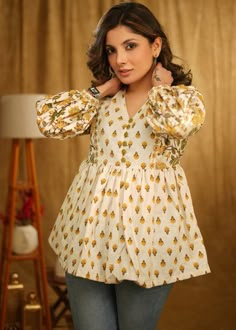 Short Kurthi Models Latest, Kurthi Top Design, Tunic Tops Designs, Indian Top Designs, Short Top Designs Latest, Latest Jeans Tops For Women, Short Kurti Designs Latest With Jeans, Tunics Designs Latest, Western Kurti Designs Latest