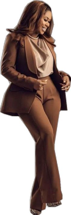 Brown Sets For Workwear, Fall Office Wear Sets, Winter Formal Pantsuit, Fall Solid Notch Lapel Sets, Fall Season Office Lady Sets, Elegant Winter Pantsuit, Elegant Brown Workwear Sets, Elegant Brown Sets For Fall, Elegant Brown Fall Sets