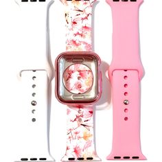 Back In Stock!! These Are Excellent Quality Bands. 4 Piece Set Includes 3 Nwt Adjustable Bands In #46 Powder (White With Light Gray Tint) , Gorgeous Floral Pattern With Varying Shades Of Pink & Coral Orange And #17 Light Pink. Also Custom Fit Shiny Pink Silicone Case With Screen Protector. Silicone Replacement Bands For 44mm 42mm 40mm 38mm Apple Watch Series 6 5 4 3 2 1 & Se. Fast Shipping!! Trendy White Apple Watch Band For Everyday Use, Trendy Pink Rectangular Apple Watch Band, Trendy Rectangular Pink Watch Band, Trendy Pink Rectangular Watch Bands, Adjustable Pink Apple Watch Band For Everyday Use, Pink Silicone Case, Apple Watch Series 6, Apple Watch 38mm, 38mm Apple Watch Band