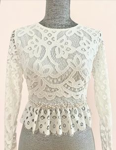 This beautiful lace top can be custom made just for you. Please send me a message to discuss this further.  Designed and Handmade in the USA by TLCoutureatelier Copyright © 2023 L&T Couture. All rights reserved. Fitted Long Sleeve Wedding Dress For Reception, Elegant Long Sleeve Wedding Dress With Lace Bodice, Elegant Lace Trim Wedding Dress For Party, Elegant Wedding Dress With Lace Trim For Party, Elegant Long Sleeve Wedding Dress With Lace Trim, Elegant Cream Lace With Lace Back, Elegant Wedding Dress With Delicate Lace, Elegant Cream Wedding Dress For Reception, Elegant Fitted Scalloped Lace