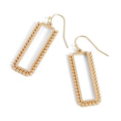 Studded Rectangle Drop - Gold Trendy Rectangular Jewelry For Gifts, Trendy Square Everyday Earrings, Everyday Trendy Square Earrings, Elegant Rectangular Metal Jewelry, Trendy Rectangular Metal Earrings, Trendy Silver Rectangular Earrings, Elegant Rectangular Linear Earrings As Gift, Elegant Rectangular Linear Earrings For Gift, Elegant Square Nickel-free Earrings