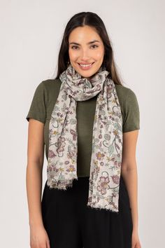 This Jacobean scarf is the perfect way to keep your neck warm in the cooler months or to add a bit of pizzazz to your outfit in the summer. Crafted from 100% cotton, the light and airy design features a distinctive Suzani print, perfect for taking any look to the next level. Machine wash cold 100 % Cotton Made in India Casual Beach Shawl For Spring, Beige Casual Scarf, Casual Beige Scarf, Casual Summer Beach Shawl, Casual Beach Shawl For Summer, Casual Summer Shawl For Beach, Casual Cotton Winter Scarves, Casual Summer Shawl, Casual Cotton Scarves For Winter