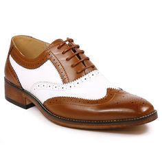 PRICES MAY VARY. High Quality Man-made Faux Leather Upper Lightly Padded Man-made Sole Two Tone Perforated Wing Tip Detail and Block Heel Great for any Dress, Formal, or Party Occasions Classic 2 Tone colors " Black / White, Brown / Tan , Black / Red , Brown / Tan " , elegant look dress shoes featuring , faux leather upper, leather lining , classic perforated wingtip design cushioned footbed for comfort, and synthetic outsole. Brown And White Dress, Two Tone Dress, Gatsby Costume, Jay Gatsby, Brown Oxford Shoes, Oxford Shoes Outfit, Casual Oxford Shoes, White Dress Shoes, Formal Mens Fashion