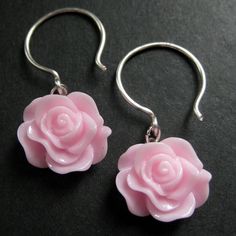 Rose Dangle Earrings in Silver. Rose Earrings. Flower Earrings. (PICK YOUR COLOR) A pair pretty handmade 14mm resin roses available in 19 different colors have been set to dangle from handmade silver plated earring hooks in this pair of handmade rose dangle earrings. Please contact me for a price on sterling silver earring hooks if you would like that option. Available Colors (see last picture): 1 - green 2 - purple 3 - brown 4 - blue 5 - pink 6 - turquoise 7 - white 8 - orange 9 - lime 10 - red Pink Dangle Jewelry With Rose Design, Pink Rose Design Dangle Jewelry, Pink Rose Design Drop Earrings, Pink Flower Earrings With Rose Design, Pink Rose Flower Earrings For Gift, Pink Flower Jewelry With Rose Design, Pink Dangle Flower Earrings Nickel Free, Nickel-free Pink Dangle Flower Earrings, Pink Rose Design Dangle Earrings