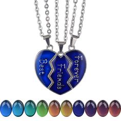 PRICES MAY VARY. Pendant Metal Type: Alloy. Chain Metal Type: Stainless Steel. Pendant Width: 1.4cm(0.55"). Pendant Height: 2.2cm(0.86"). Chain Length: 50cm(19.68"). The pendant will change its color with the temperature changing, in black below 14 degrees Centigrade(57.2 degrees Fahrenheit), in different color between 14-38 degrees Centigrade(57.2-100.4 degrees Fahrenheit). Comes with jewelry gift box, necklace make a great gift for Mother's Day, Anniversary, Wedding, Birthday, Christmas, Valen Personalized Blue Necklaces For Friendship, Personalized Blue Necklace For Friendship, Blue Adjustable Necklace For Friendship, Adjustable Blue Necklace For Friendship, Personalized Themed Blue Jewelry, Personalized Blue Metal Necklace, Multicolor Jewelry For Best Friend Valentine's Gift, Multicolor Jewelry For Best Friend On Valentine's Day, Blue Jewelry For Best Friend Gift On Mother's Day