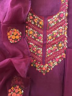 Item Overview ATHARVA Hand Embroidery Salwar Kameez/3D Knott Work Embroidery/Chanderi Silk/Organza Silk Dupatta/Wine/Custom Stitch Unstitch/Gift Dno. CH2183 Fabric:  * Shirt - Chanderi Silk 2.5 Mts, Beautiful Neck 3D Knott Work Embroidery * Dupatta: Organza Silk- 2.5- Hand Embroidery Lace Border Dupatta  * Salwar: Crepe Silk 2.5 Mts. Excusive Hand Embroidered Party Wear Punjabi Suit. 🌷CUSTOMIZATION (No Extra Charges) * Fabrics Customization: Designs Can be made in different Fabrics. *Color Cust Purple Embroidered Semi-stitched Dupatta, Eid Traditional Wear With Floral Embroidery In Chinon, Semi-stitched Raw Silk Sets With Floral Embroidery, Multicolor Embroidered Semi-stitched Set With Dupatta, Bollywood Style Chinon Kurta With Floral Embroidery, Pink Chinon Sets With Floral Embroidery, Traditional Semi-stitched Sets With Floral Embroidery, Traditional Unstitched Suit With Floral Embroidery For Eid, Festival Sets In Chanderi With Resham Embroidery